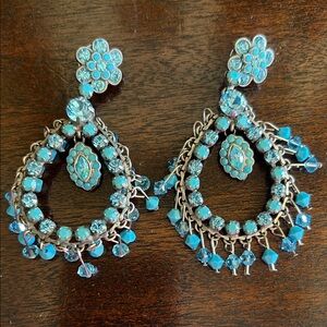 Turquoise Blue Teardrop Crystal Dangle Earrings - Women Jewelry